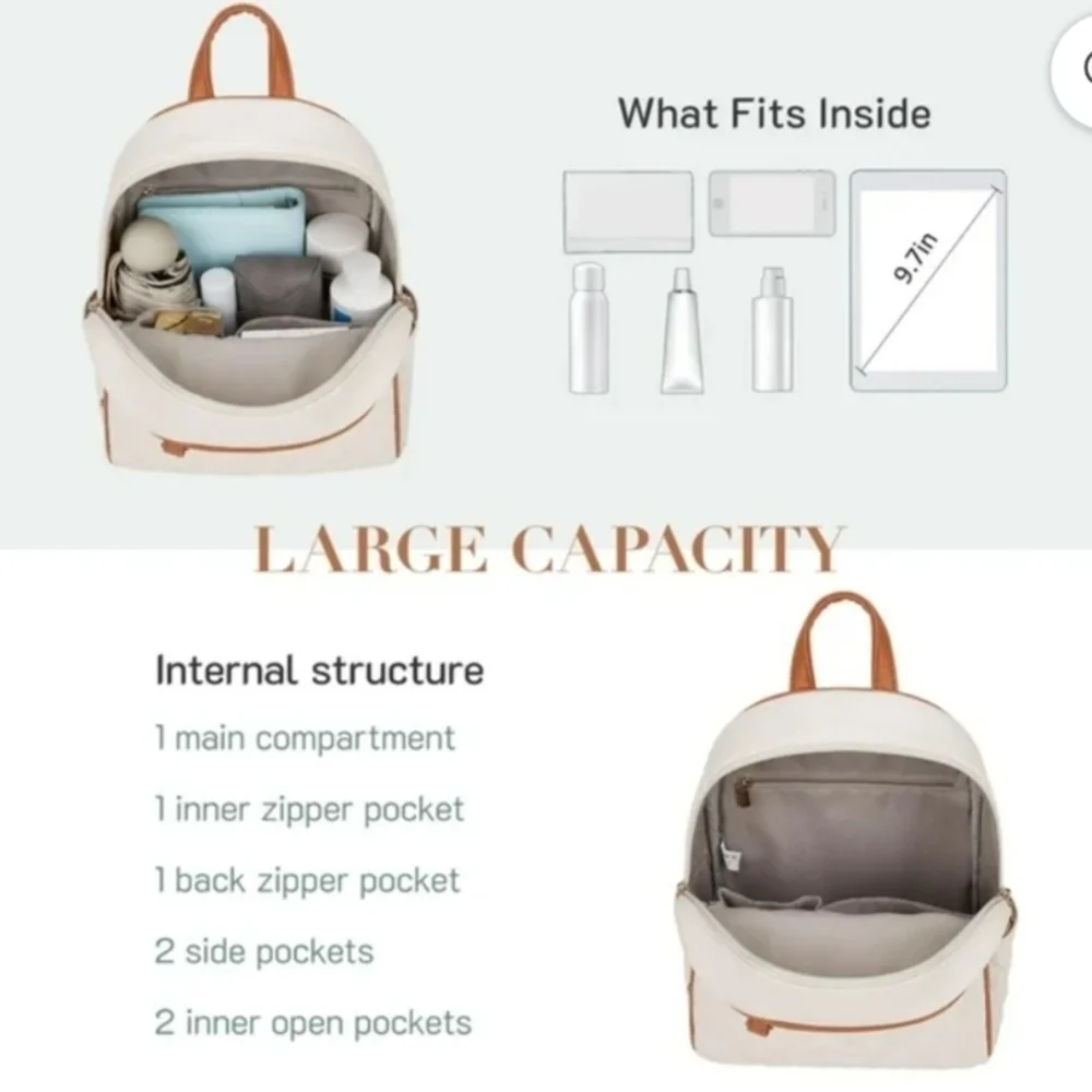 NWT ECOSUSI Ivory & Brown Mini Backpack Purse for Women